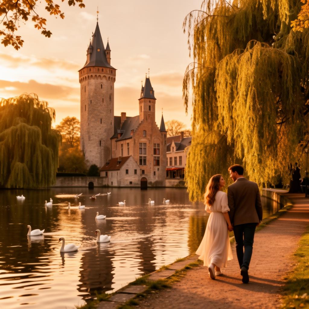 Minnewater Lake Walk in Bruges