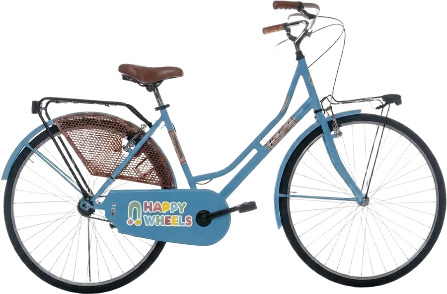 A Happy Wheels city bike with a wicker front basket